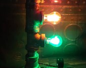 Industrial steampunk traffic light lamp,Edison loft lighting,metal art,mancave decor,unique gift,pipe lamp,repurposed,steampunk furniture.