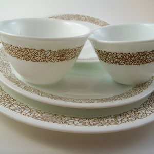 Vintage Corelle Woodland Brown / One Salad Plate / One Dinner Plate / Saucer / Sugar and Creamer