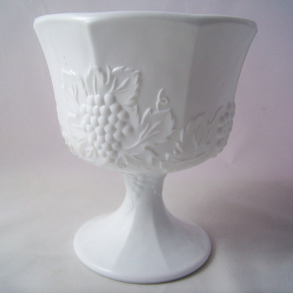 Vintage Milk Glass Collection Small Pedestal Vase Embossed Grape Design Christmas Table Setting
