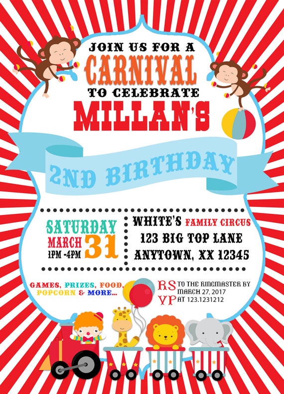 carnival theme party invitation carnival birthday invitation etsy