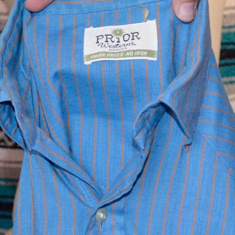 Vintage Prior Westerns Button Front Shirt Blue Striped Large