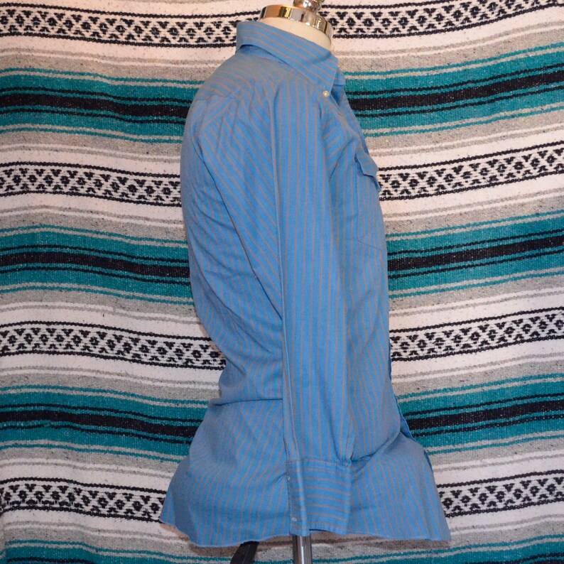 Vintage Prior Westerns Button Front Shirt Blue Striped Large