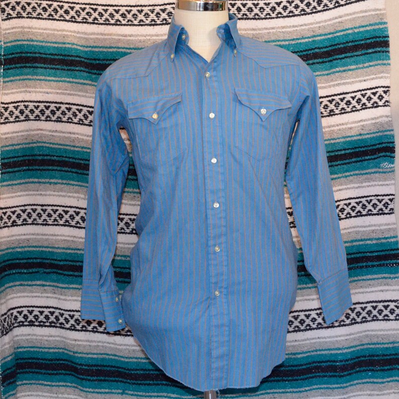 Vintage Prior Westerns Button Front Shirt Blue Striped Large