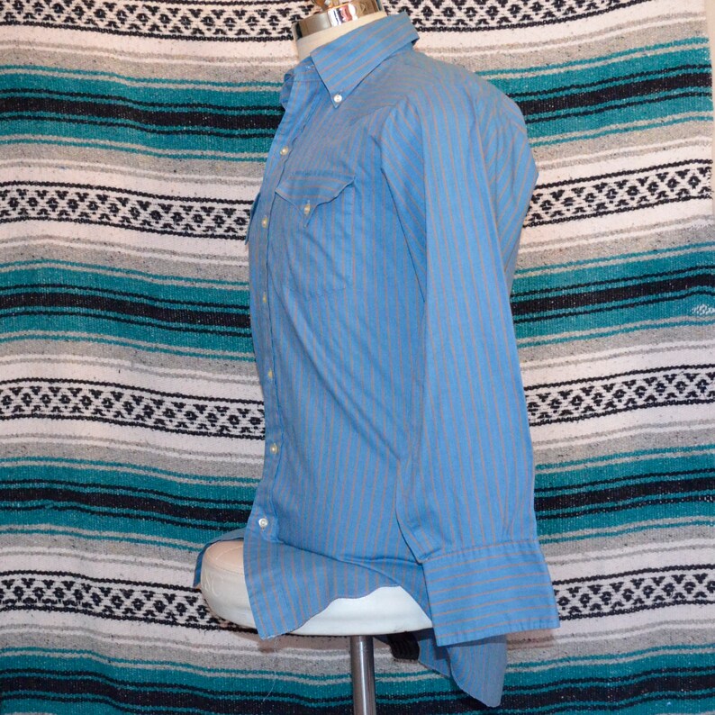 Vintage Prior Westerns Button Front Shirt Blue Striped Large