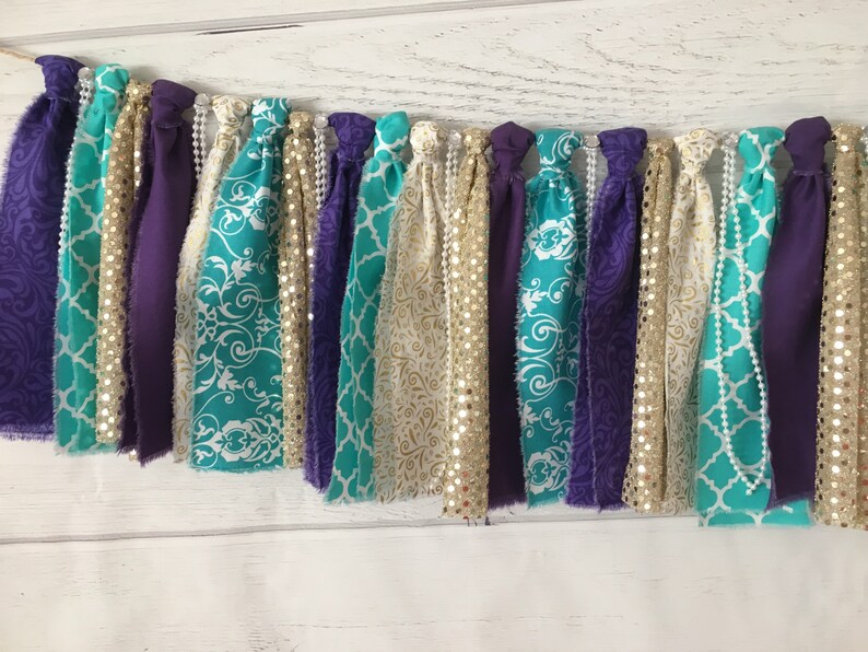 Teal Purple Gold Fabric Banner Mermaid High Chair Image 0