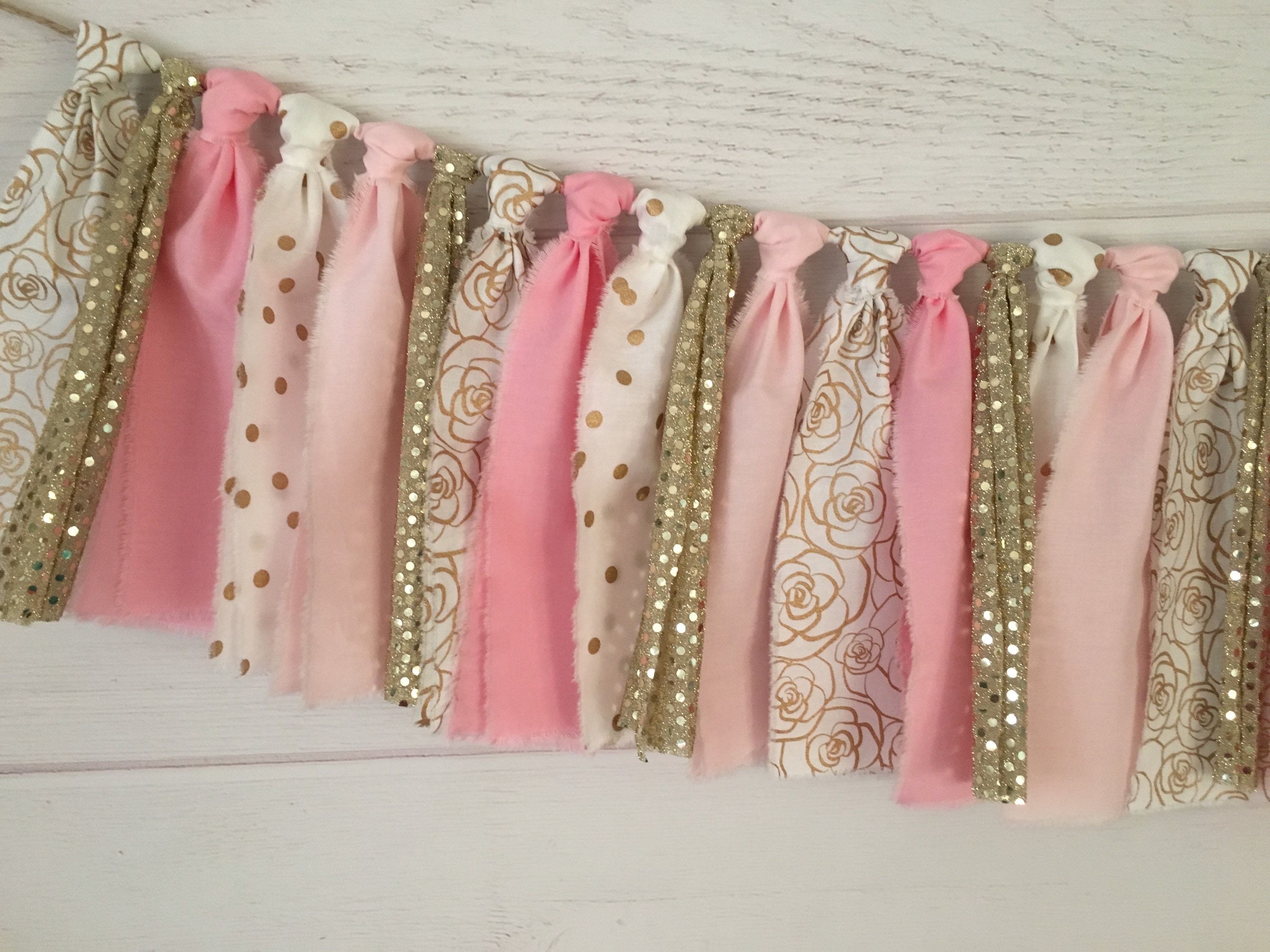 Pink Gold Fl Fabric Birthday Banner Highchair 50