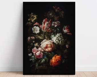 De donkere BloemenAfdruk van het Canvas van de Kunst | Donker bloemenstilleven olieverfschilderij | Humeurige vintage bloemenprint | Donkere Botanische Kunst #3