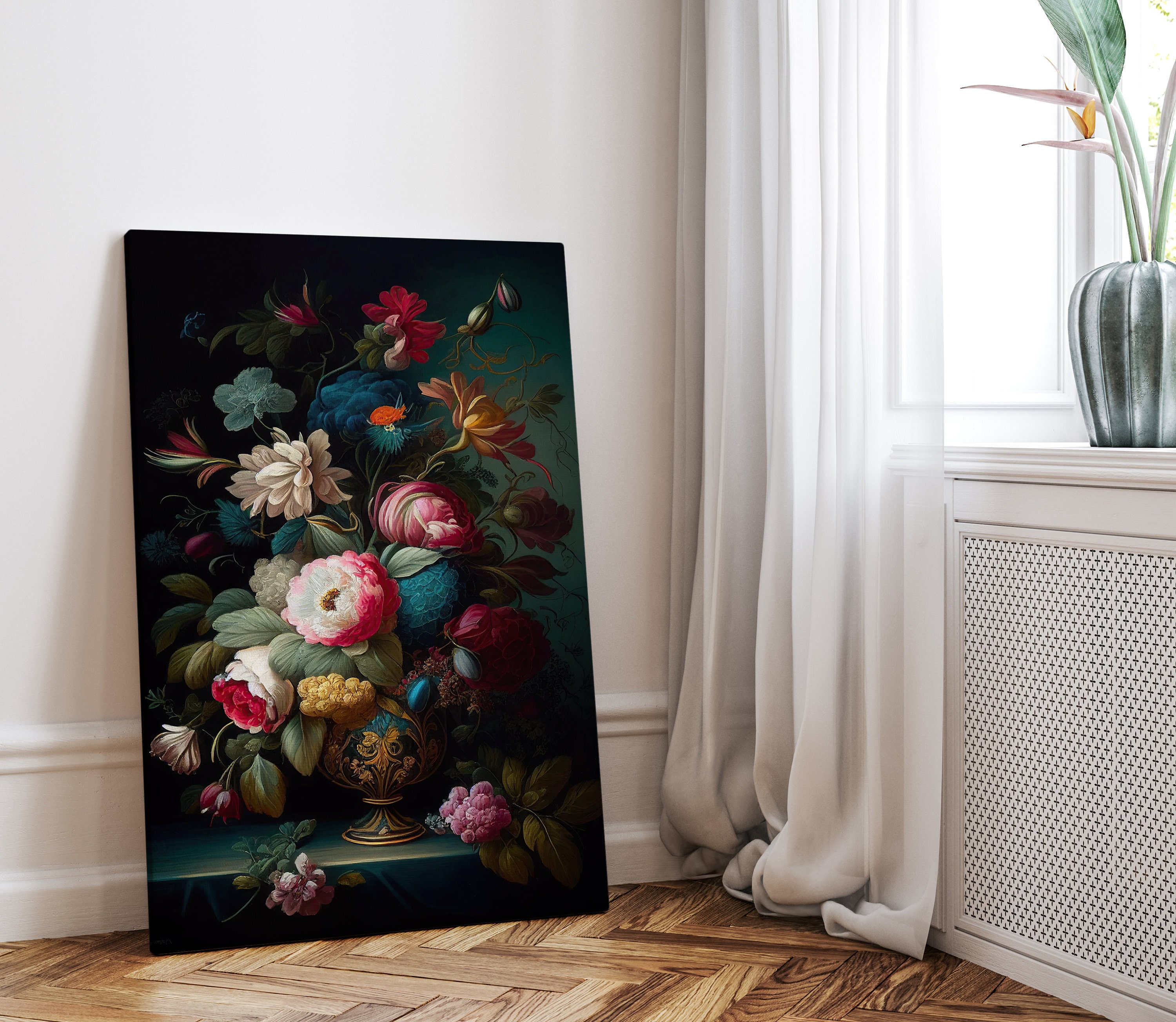 Dark Floral Art Canvas Print | Dark Floral Still Life Oil Painting ...
