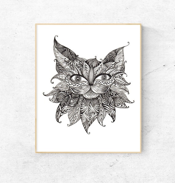 Printable cat art print download art print hand drawn etsy