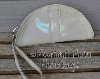 White Iridescent Leather Taco Clutch
