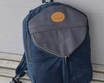 Navy Waxed Canvas Grey Cork Keanu Backpack
