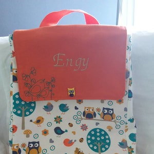 Customizable embroidered owl backpack, nursery school bag, birth bag, child schoolbag