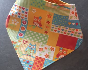 bavoir bavette,bandana anti-bavouille,bandana bébé fille,bavoir chouette,bavoir fait main,animal tissue,owl fabric