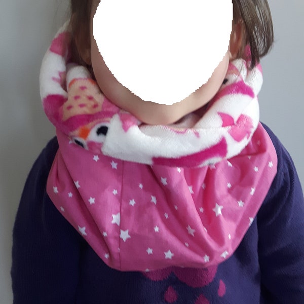 tour du cou fille, snood enfant, snood rose fillette, foulard, tissu étoiles, tissu doudou chouette, snood fille polaire, couture fait main