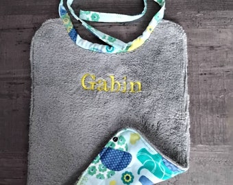 personalized embroidered bib first name, panda fabric, gift idea for a birth, child towel