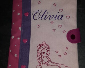 protects personalized health notebook in girl fabric, embroidered health notebook, protects handmade health book, birth gift idea