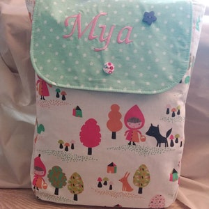 sac à dos fille personnalisé prénom, sac d'école maternelle, sac naissance, cartable enfant, tissu bio, animaux de la forêt, bags for girls
