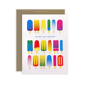 Letterpress Popsicles You're the Coolest Cards, Modern Everyday Greeting Cards, Birthday Card Set, Summer Boxed Cards image 1