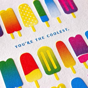 Letterpress Popsicles You're the Coolest Cards, Modern Everyday Greeting Cards, Birthday Card Set, Summer Boxed Cards image 2