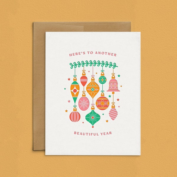 Letterpress Beautiful Year Ornaments Holiday Cards, Luxury Greeting Cards, Modern Christmas Card Set, Seasonal Boxed Cards