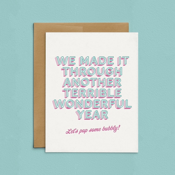 Letterpress Terrible Wonderful New Year Cards, Minimalist Funny Greeting Cards, Modern New Year Card Set, Seasonal Boxed Cards