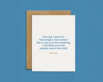 Letterpress Dear Dad Card, Funny Father's Day Cards, Modern Dad Birthday Card Set