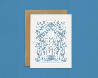 Letterpress Congratulations Birdhouse Cards, Modern Wedding Greeting Cards, Engagement Card Set, Housewarming Boxed Cards