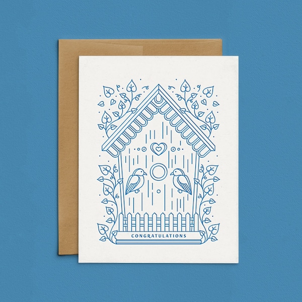 Letterpress Congratulations Birdhouse Cards, Modern Wedding Greeting Cards, Engagement Card Set, Housewarming Boxed Cards