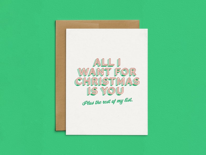 Letterpress All I Want for Christmas Cards, Funny Holiday Greeting Cards, Modern Christmas Card Set, Seasonal Boxed Cards image 1
