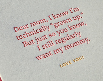Letterpress Dear Mom Card, Funny Mother's Day Cards, Modern Mom Birthday Card Set
