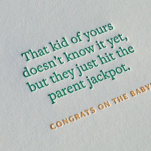 Letterpress Parent Jackpot Card, Funny New Baby Cards, Modern Pregnancy Congrats Card Set, New Parents Congratulations Cards image 2