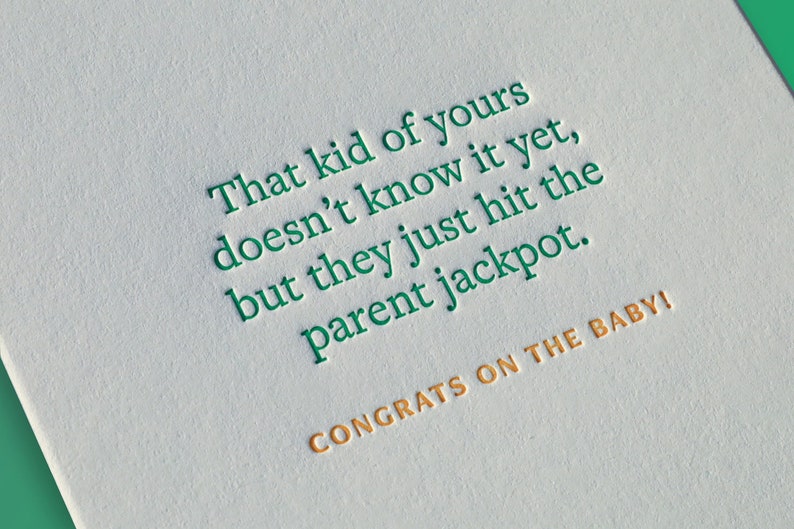 Letterpress Parent Jackpot Card, Funny New Baby Cards, Modern Pregnancy Congrats Card Set, New Parents Congratulations Cards image 2