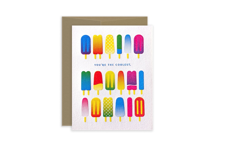 Letterpress Popsicles You're the Coolest Cards, Modern Everyday Greeting Cards, Birthday Card Set, Summer Boxed Cards image 1