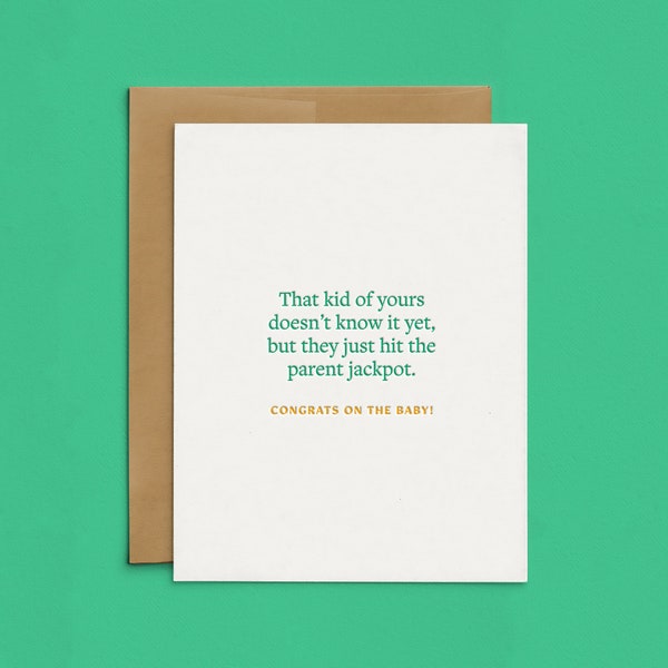 Letterpress Parent Jackpot Card, Funny New Baby Cards, Modern Pregnancy Congrats Card Set, New Parents Congratulations Cards