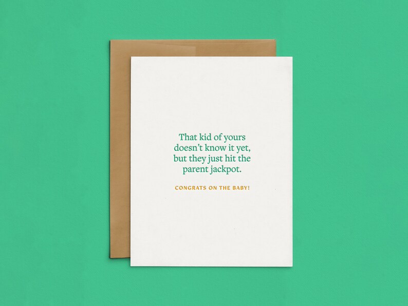 Letterpress Parent Jackpot Card, Funny New Baby Cards, Modern Pregnancy Congrats Card Set, New Parents Congratulations Cards image 1