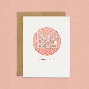 Letterpress Holiday Christmas Cards, Cozy Home, Warmest Wishes, Boxed Family Greeting Card Set