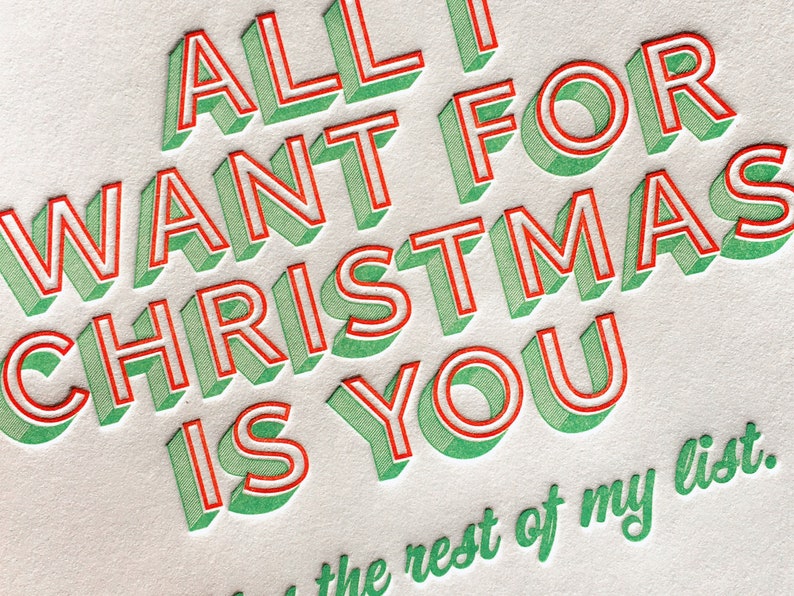 Letterpress All I Want for Christmas Cards, Funny Holiday Greeting Cards, Modern Christmas Card Set, Seasonal Boxed Cards image 2