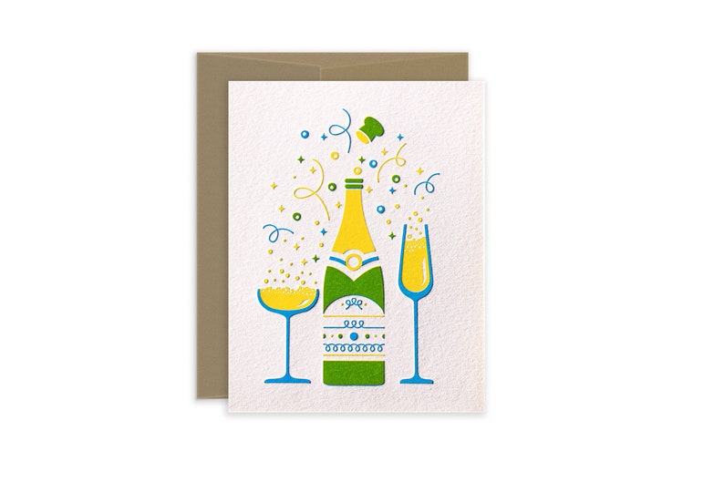 Letterpress Champagne Party Cards, Congratulations Card, Engagement Card, New Years Card Set, Graduation Card Boxed Set image 2