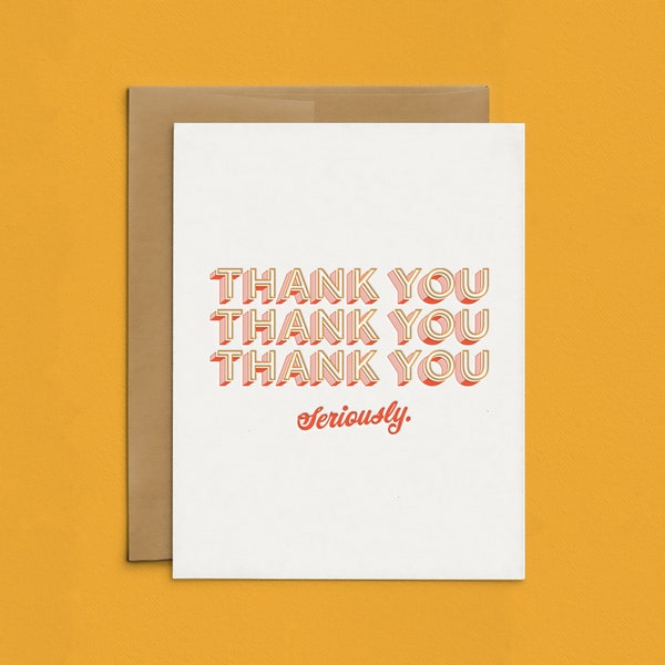 Letterpress Thank You (Seriously) Cards, Minimalist Thank You Cards, Modern Funny Thank You Card Set, Just Because Boxed Cards