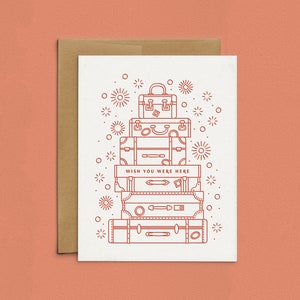 Impression typographique « Wish You Were Here » Cartes valise vintage, Cartes de voeux de voyage modernes, Jeu de cartes de vacances, Cartes de tous les jours