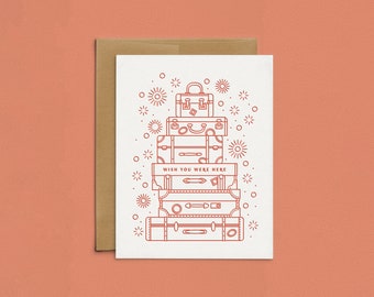 Letterpress "Wish You Were Here" Vintage Suitcase Cards, Modern Travel Greeting Cards, Vacation Card Set, Everyday Boxed Cards