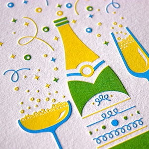Letterpress Champagne Party Cards, Congratulations Card, Engagement Card, New Years Card Set, Graduation Card Boxed Set image 1
