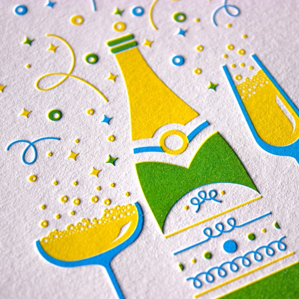 Letterpress Champagne Party Cards, Congratulations Card, Engagement Card, New Years Card Set, Graduation Card Boxed Set