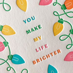 Letterpress Weihnachtslichter Feiertagsparty-Karte, lustige Weihnachtskarte, bunte Feiertagskarte, Weihnachtsfreundschaftskarte, saisonale verpackte Karten