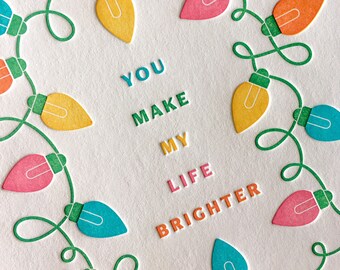 Letterpress Christmas Lights Holiday Party Card, Fun Christmas Card, Colorful Holiday Card, Christmas Friendship Card, Seasonal Boxed Cards