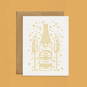 Letterpress Champagne Hooray Party Cards, Congratulations Card, Engagement Card, New Years Card Set, Graduation Card Boxed Set image 1