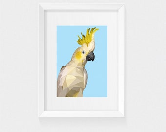Australian Cockatoo | Geometric Cockatoo | Low Poly Australian Bird | Australian Fauna Art Print Digital Painting Wall Art