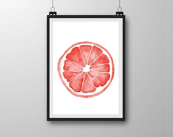 Aquarell Grapefruit Scheibe | Grapefruit Halbsegment Stapel | Zitrus | Australischer Kunstdruck Gemälde Wandbild