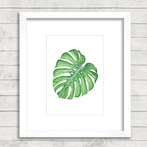 Watercolour Single Monstera Leaf Tropical Print | Swiss Cheese Beach Home Decor | Botanical Art | Watercolor | Illustration Summer | PRINT