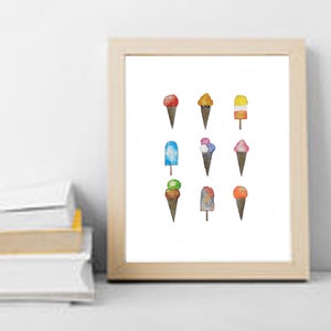 Eiscreme | Eis aquarell | Aquarellmalerei | Wohndeko | Süßes Essen